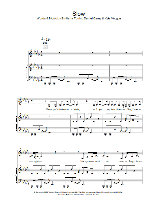 Kylie Minogue Slow sheet music notes and chords arranged for Piano, Vocal & Guitar Chords