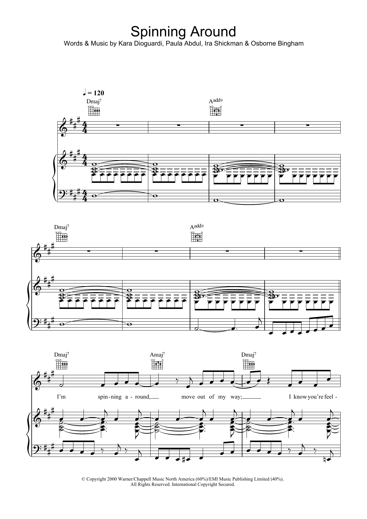 Kylie Minogue Spinning Around sheet music notes and chords arranged for Piano, Vocal & Guitar Chords (Right-Hand Melody)
