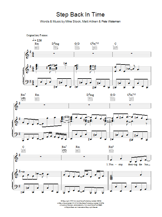 Kylie Minogue Step Back In Time sheet music notes and chords arranged for Piano, Vocal & Guitar Chords