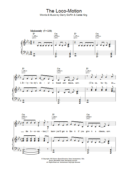 Kylie Minogue The Loco-Motion sheet music notes and chords arranged for Piano, Vocal & Guitar Chords