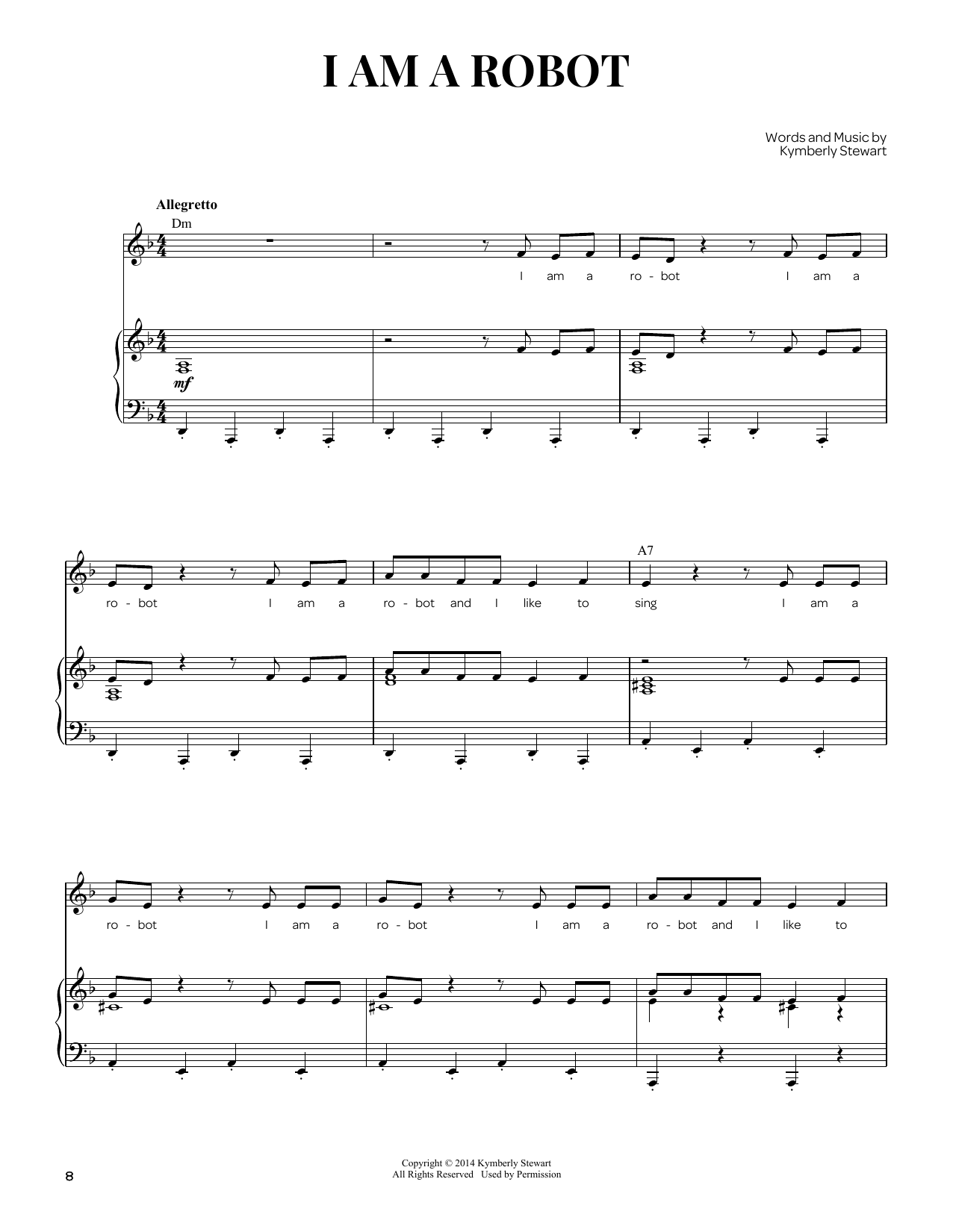 Kymberly Stewart I Am A Robot sheet music notes and chords arranged for Piano & Vocal