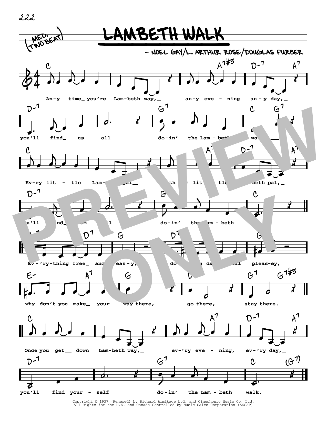 L. Arthur Rose Lambeth Walk (Low Voice) sheet music notes and chords arranged for Real Book – Melody, Lyrics & Chords