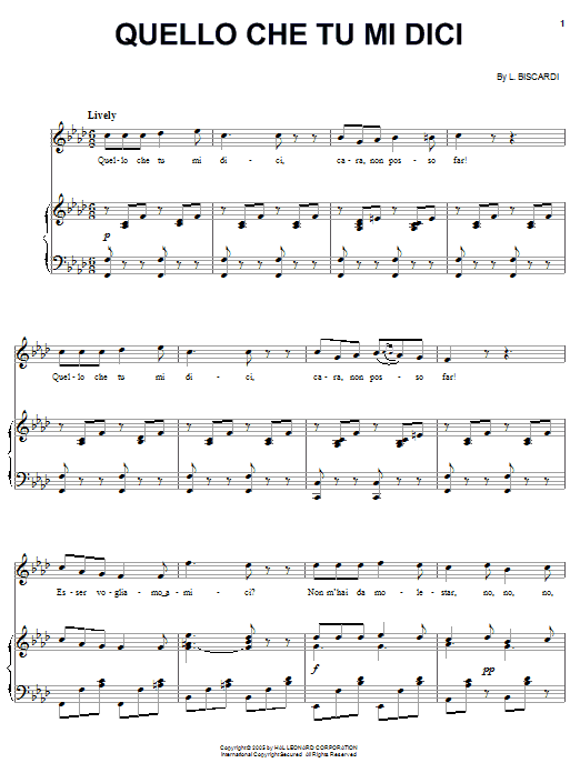 L. Biscardi Quello che tu mi dici sheet music notes and chords arranged for Piano, Vocal & Guitar Chords (Right-Hand Melody)