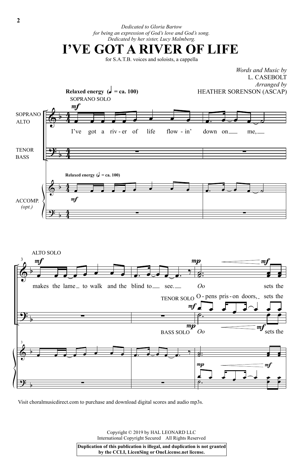 L. Casebolt I've Got A River Of Life (arr. Heather Sorenson) sheet music notes and chords arranged for SATB Choir