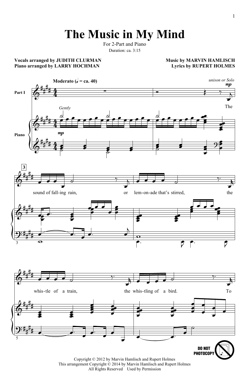L Hochman The Music In My Mind sheet music notes and chords arranged for 2-Part Choir