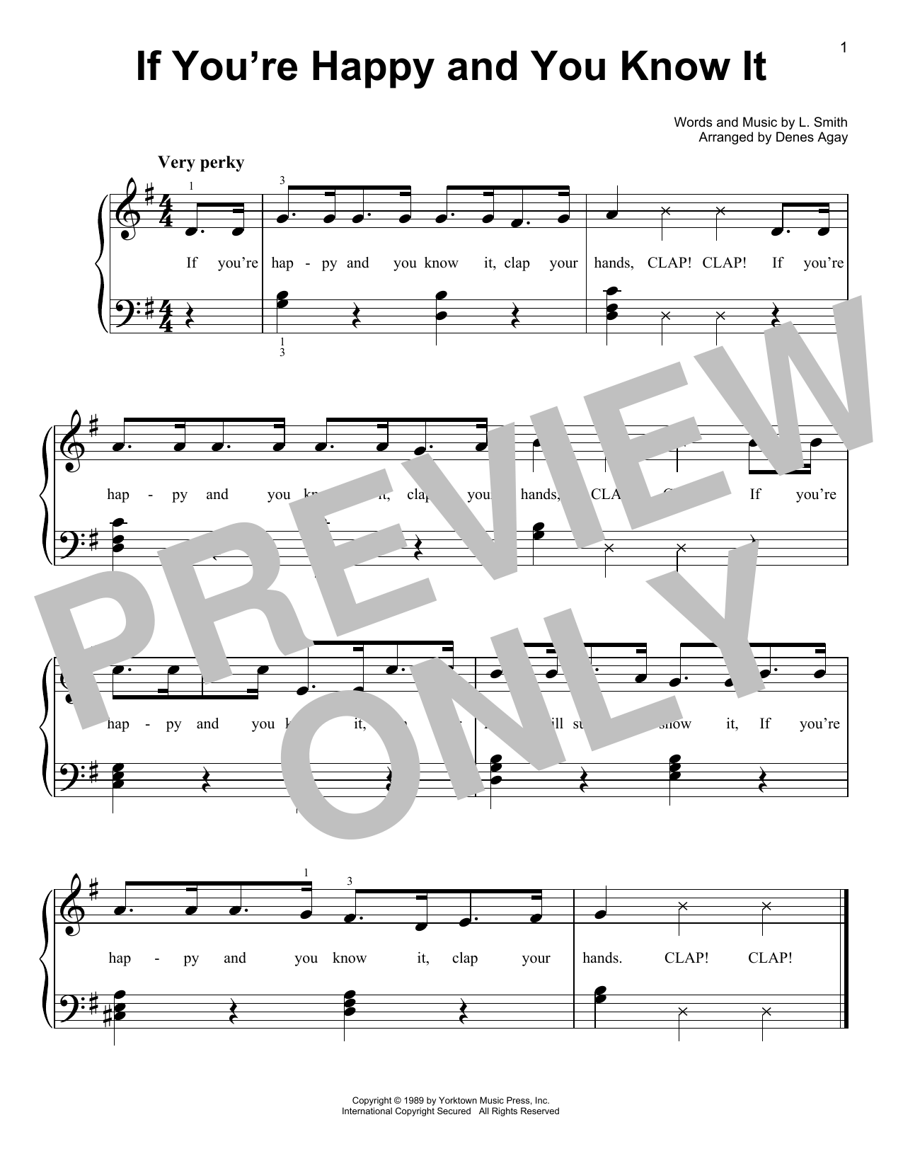 L. Smith If You're Happy And You Know It (arr. Denes Agay) sheet music notes and chords arranged for Easy Piano