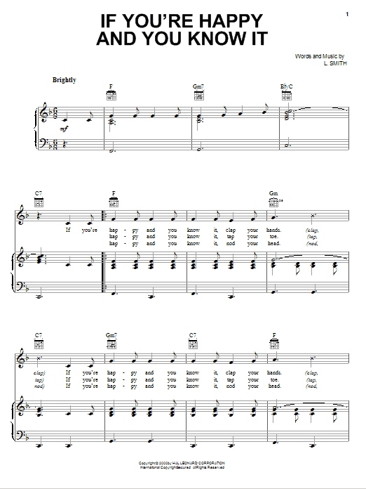 L. Smith If You're Happy And You Know It sheet music notes and chords arranged for 5-Finger Piano