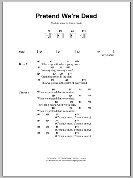 L7 Pretend We're Dead sheet music notes and chords arranged for Guitar Chords/Lyrics
