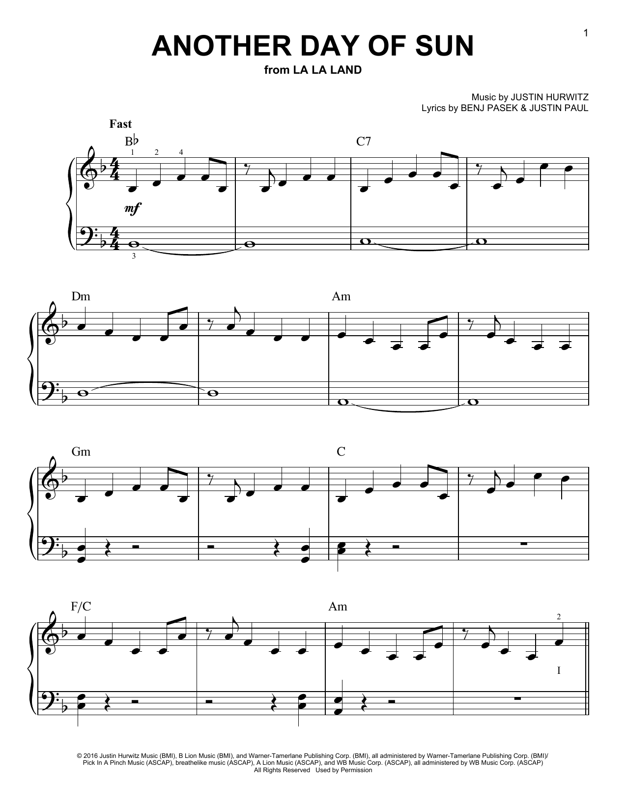 La La Land Cast Another Day Of Sun (from La La Land) sheet music notes and chords arranged for Easy Guitar Tab