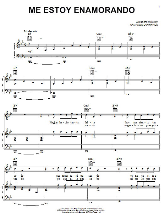 La Mafia Me Estoy Enamorando sheet music notes and chords arranged for Piano, Vocal & Guitar Chords (Right-Hand Melody)