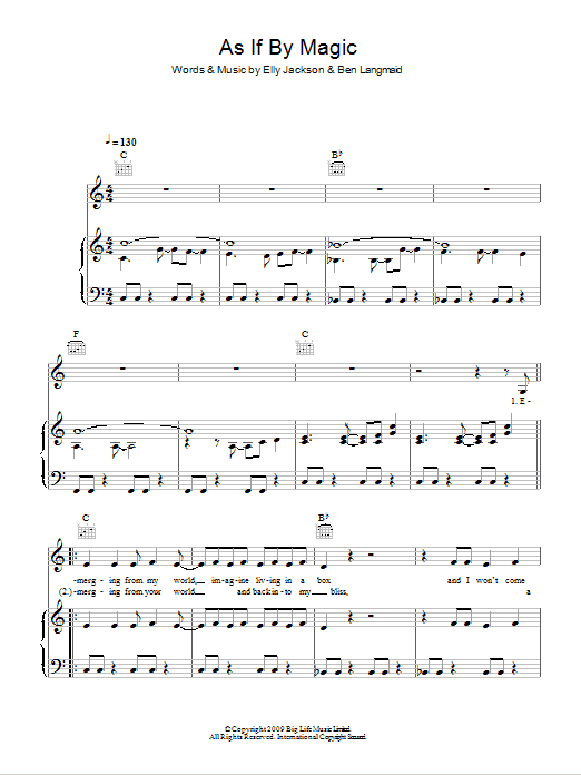 La Roux As If By Magic sheet music notes and chords arranged for Piano, Vocal & Guitar Chords