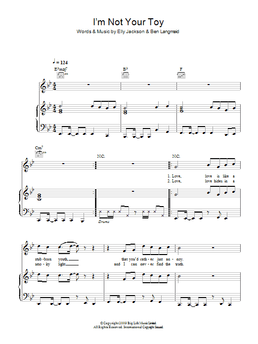 La Roux I'm Not Your Toy sheet music notes and chords arranged for Piano, Vocal & Guitar Chords