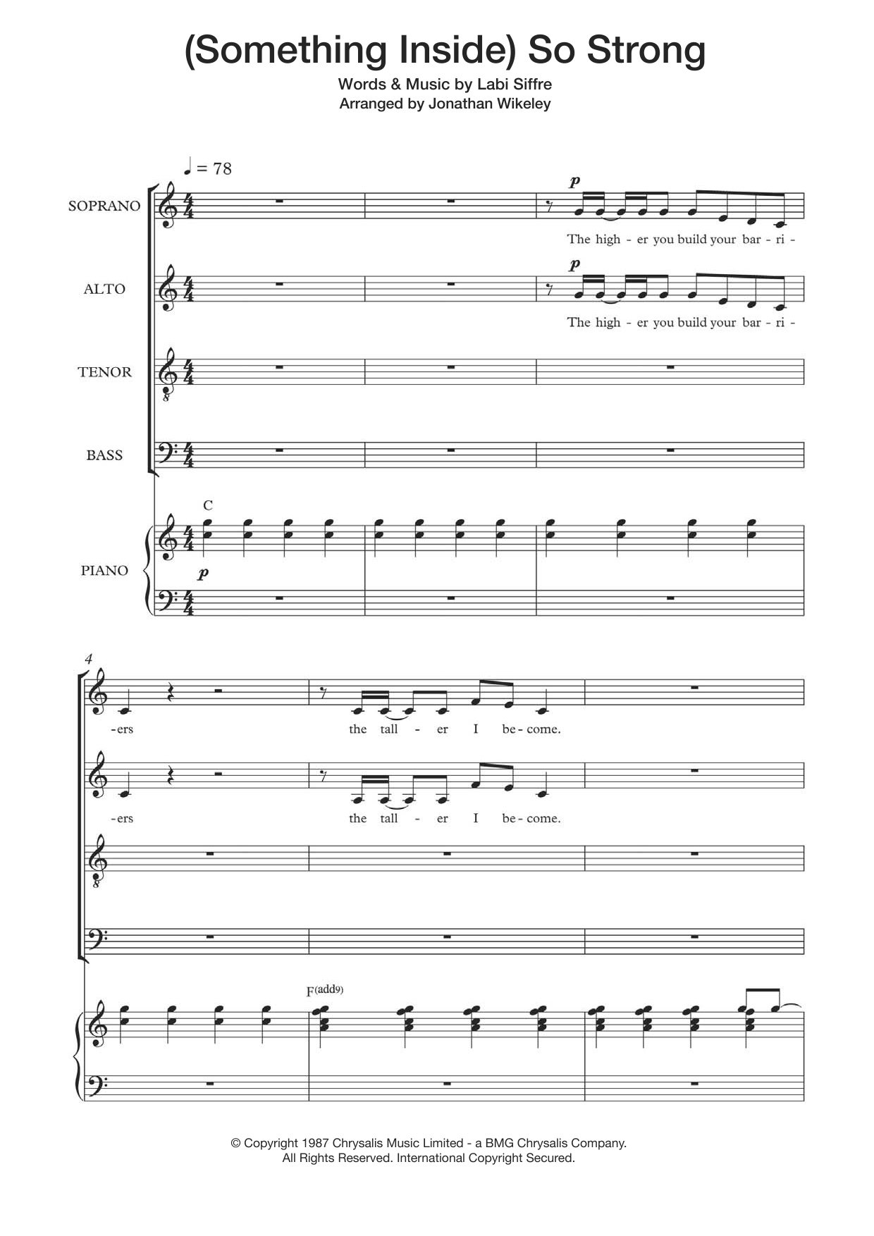 Labi Siffre (Something Inside) So Strong (Arr. Jonathan Wikeley) sheet music notes and chords arranged for Choir