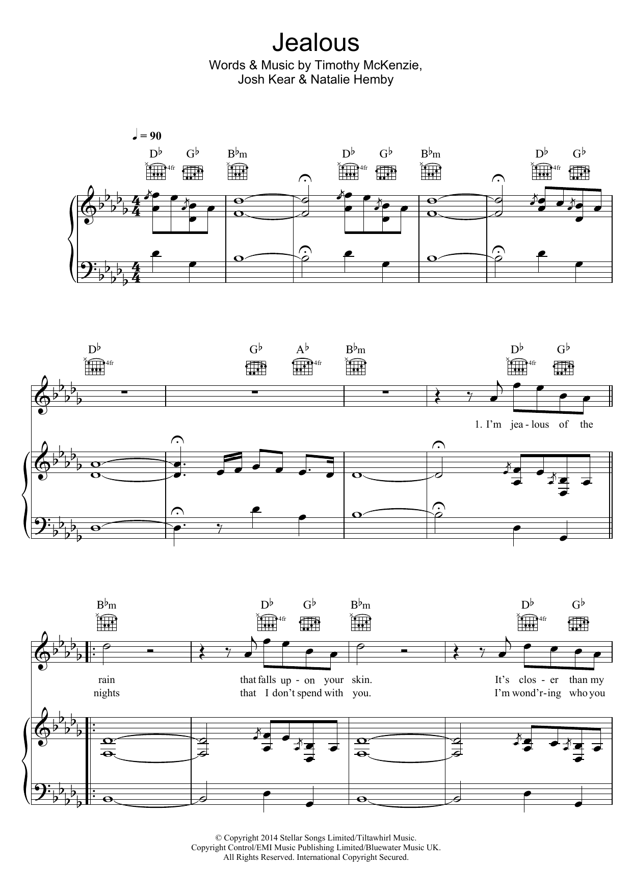 Labrinth Jealous sheet music notes and chords arranged for 5-Finger Piano