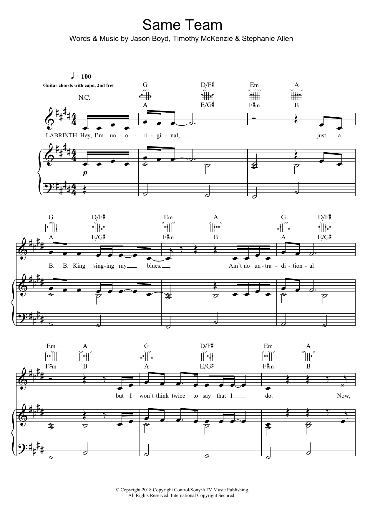 Labrinth Same Team (featuring Stefflon Don) sheet music notes and chords arranged for Piano, Vocal & Guitar Chords