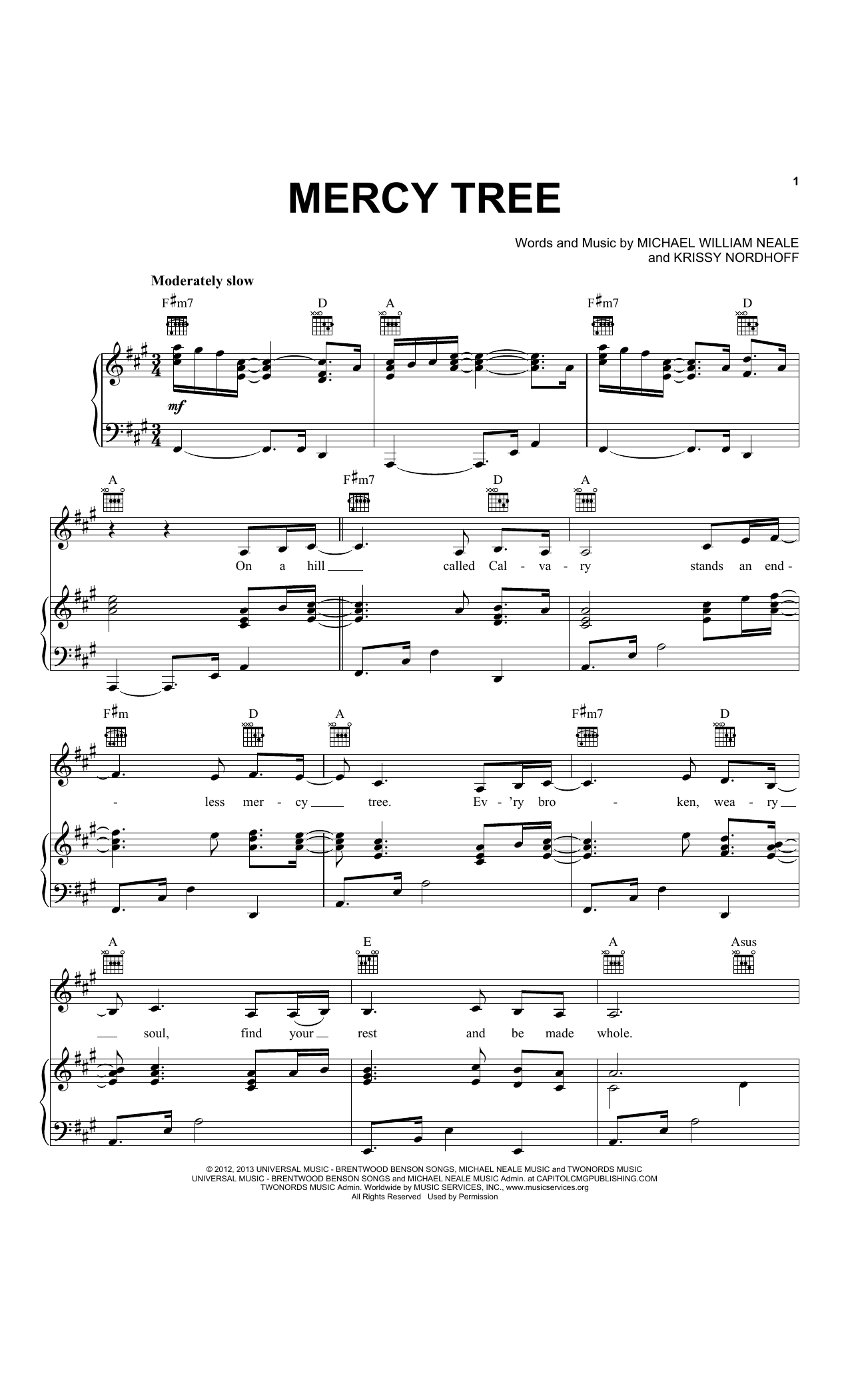 Lacey Sturm Mercy Tree sheet music notes and chords arranged for Piano, Vocal & Guitar Chords (Right-Hand Melody)