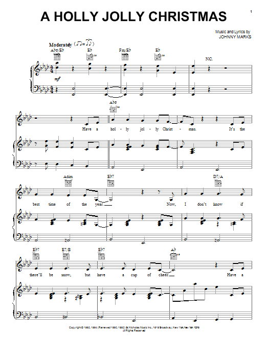 Lady A A Holly Jolly Christmas sheet music notes and chords arranged for Piano, Vocal & Guitar Chords (Right-Hand Melody)