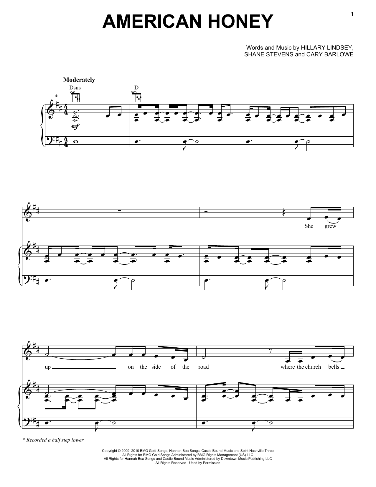 Lady A American Honey sheet music notes and chords arranged for Piano, Vocal & Guitar Chords (Right-Hand Melody)