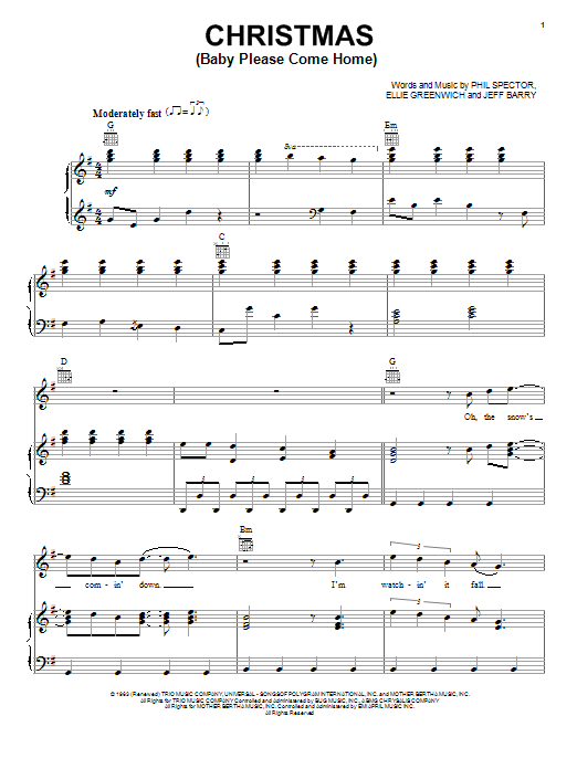 Lady A Christmas (Baby Please Come Home) sheet music notes and chords arranged for Piano, Vocal & Guitar Chords (Right-Hand Melody)