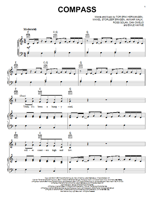 Lady A Compass sheet music notes and chords arranged for Piano, Vocal & Guitar Chords (Right-Hand Melody)