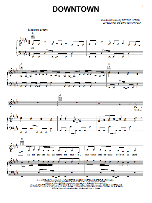 Lady A Downtown sheet music notes and chords arranged for Piano, Vocal & Guitar Chords (Right-Hand Melody)