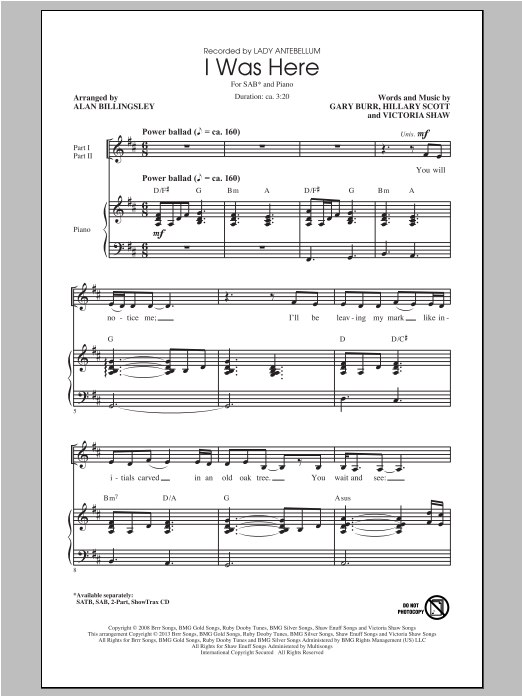 Lady A I Was Here (arr. Alan Billingsley) sheet music notes and chords arranged for SAB Choir