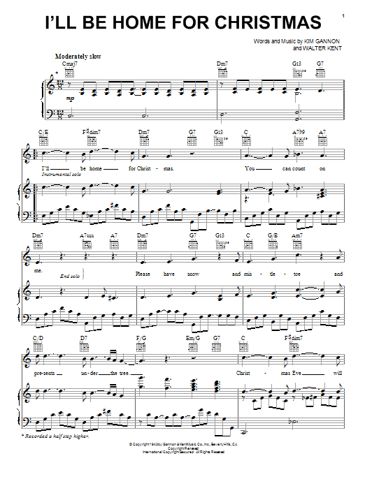 Lady A I'll Be Home For Christmas sheet music notes and chords arranged for Piano, Vocal & Guitar Chords (Right-Hand Melody)