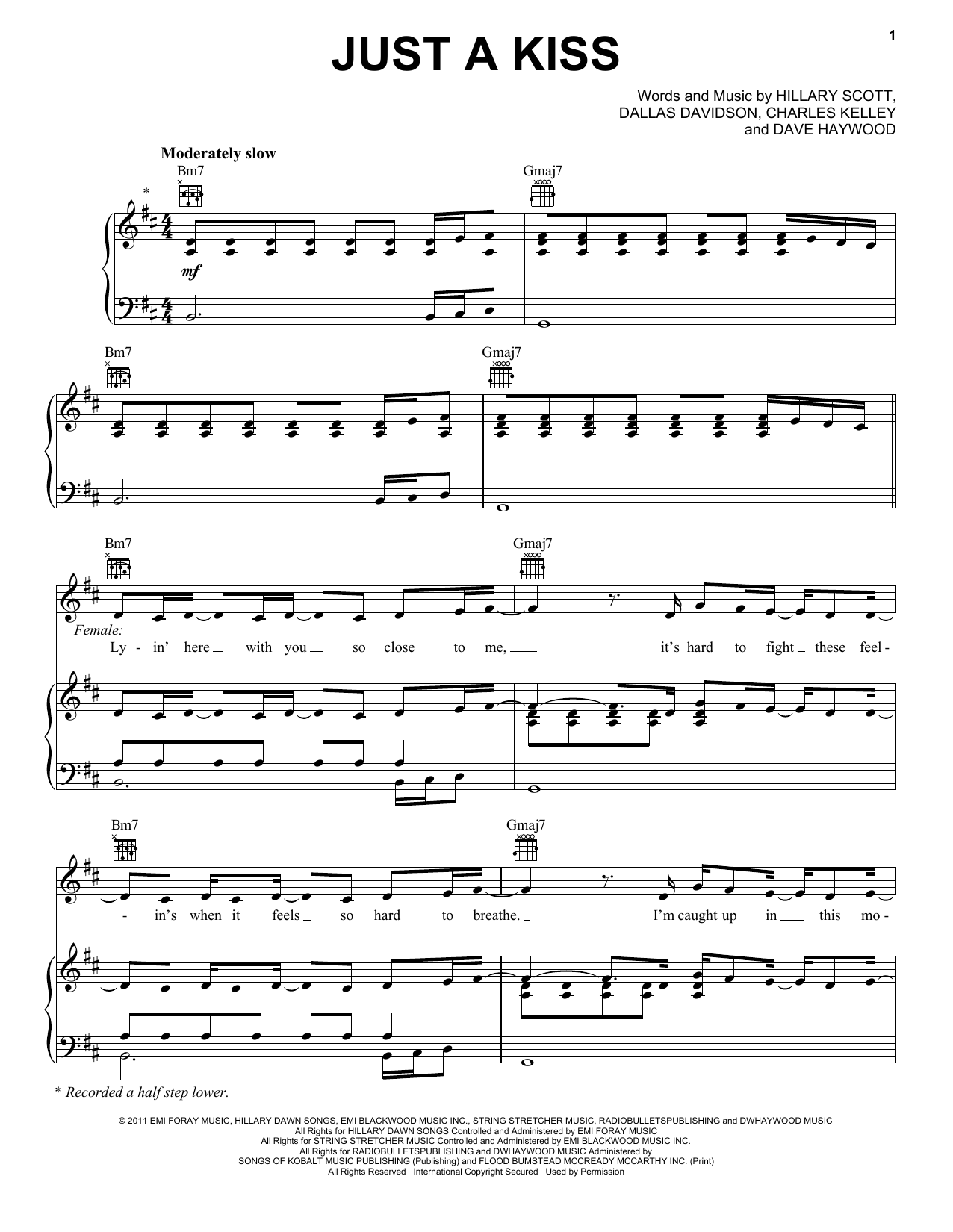 Lady A Just A Kiss sheet music notes and chords arranged for Piano, Vocal & Guitar Chords