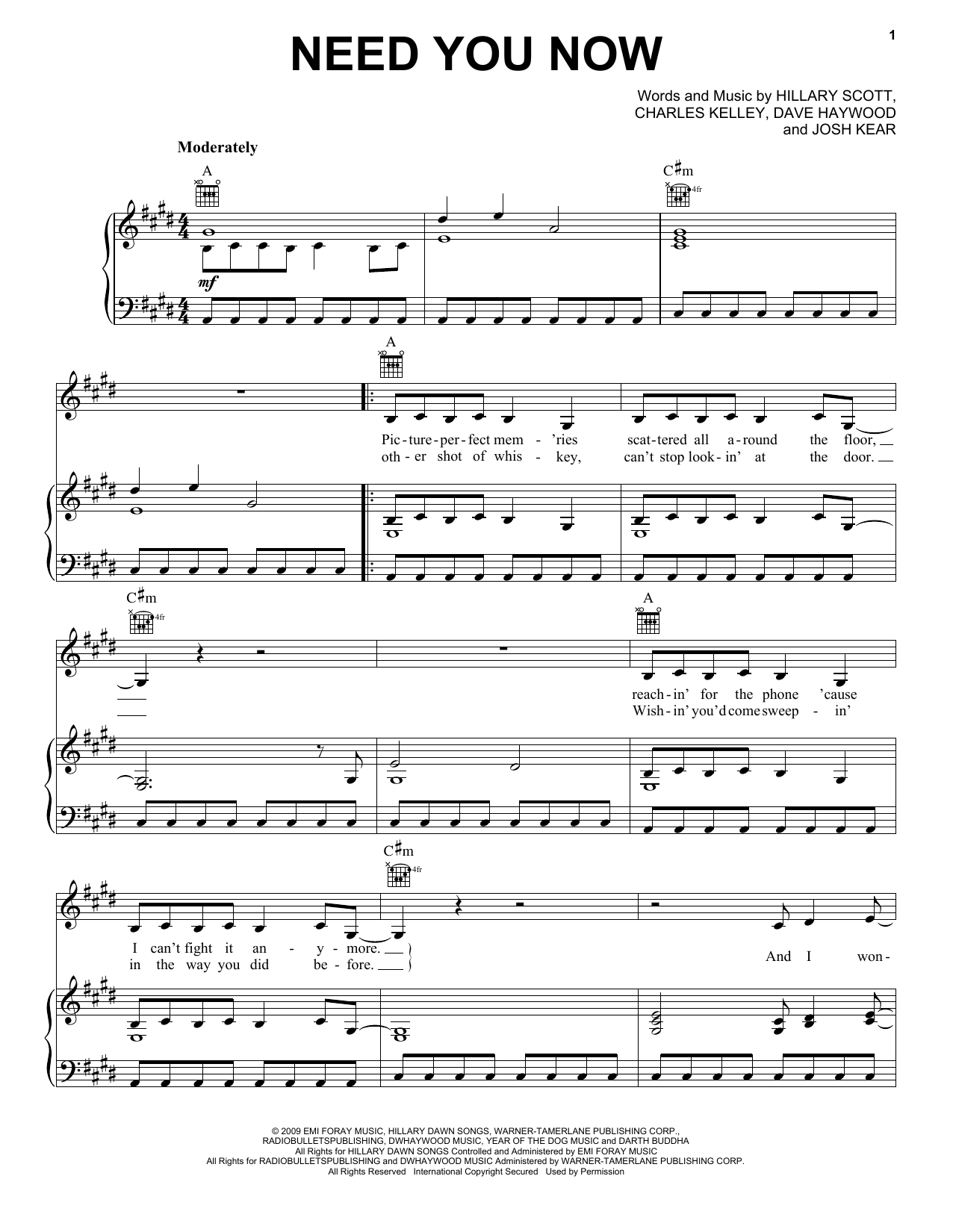 Lady A Need You Now sheet music notes and chords arranged for Flute Solo