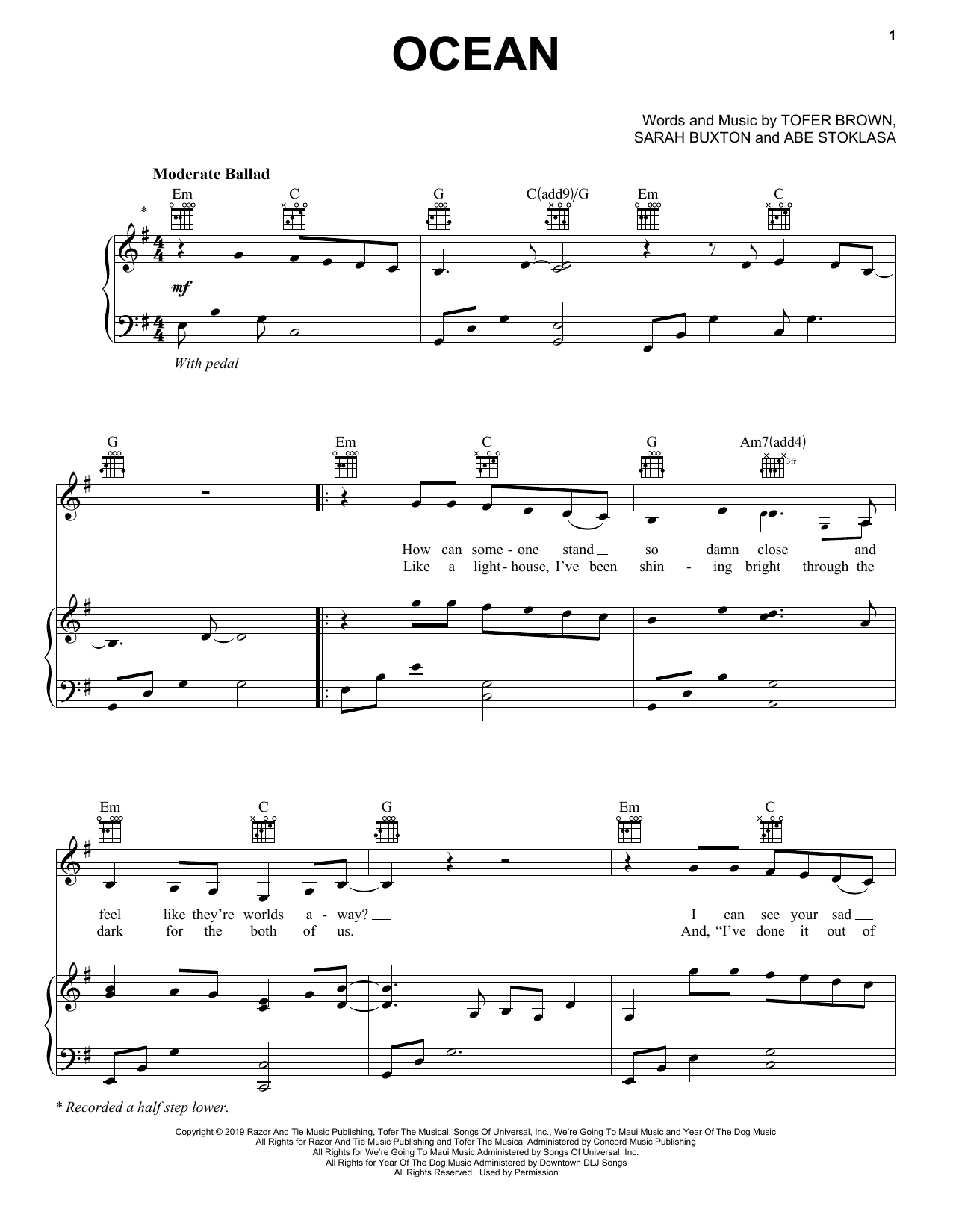 Lady A Ocean sheet music notes and chords arranged for Piano, Vocal & Guitar Chords (Right-Hand Melody)