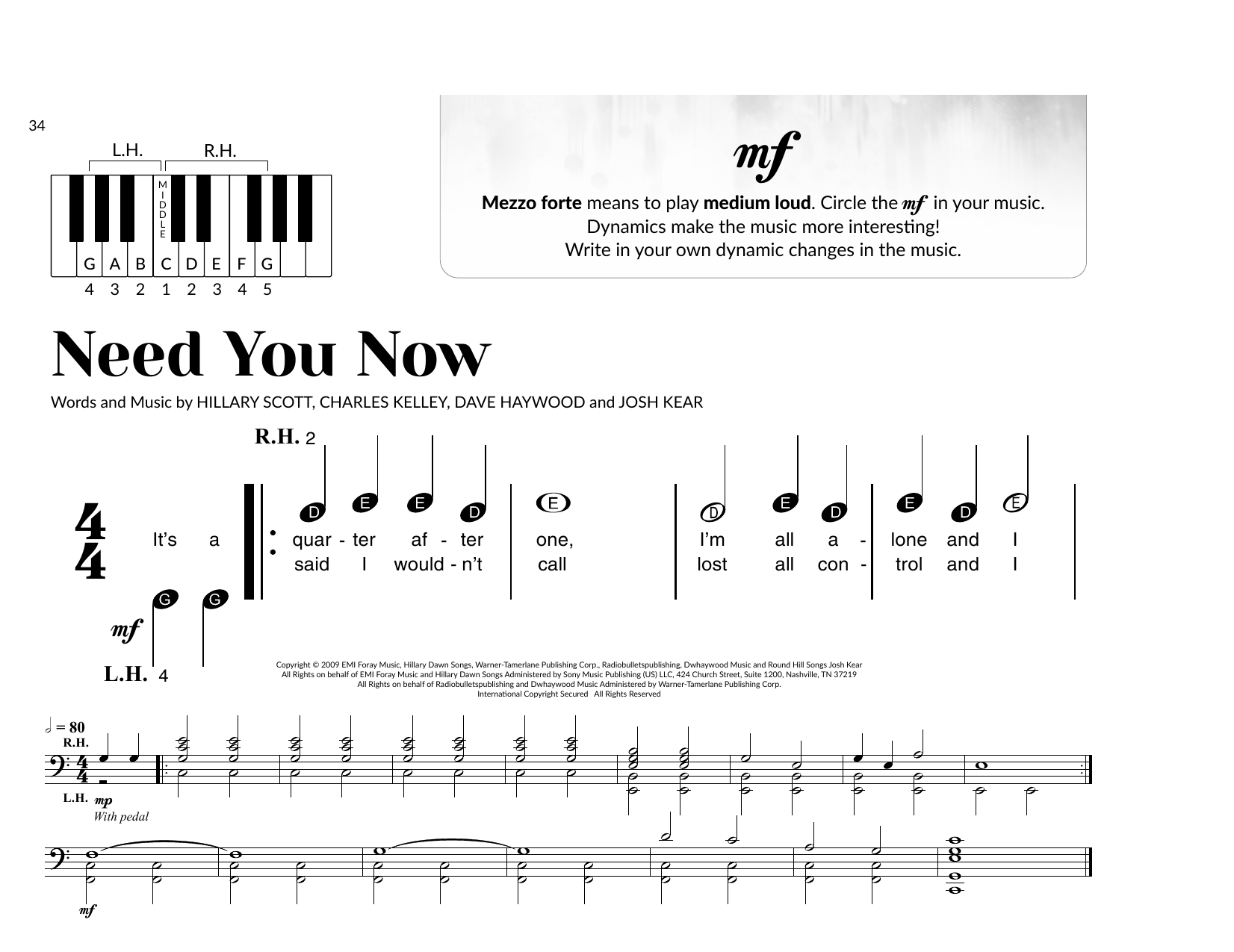 Lady Antebellum Need You Now (arr. Brittany McCorriston) sheet music notes and chords arranged for Very Beginner Piano
