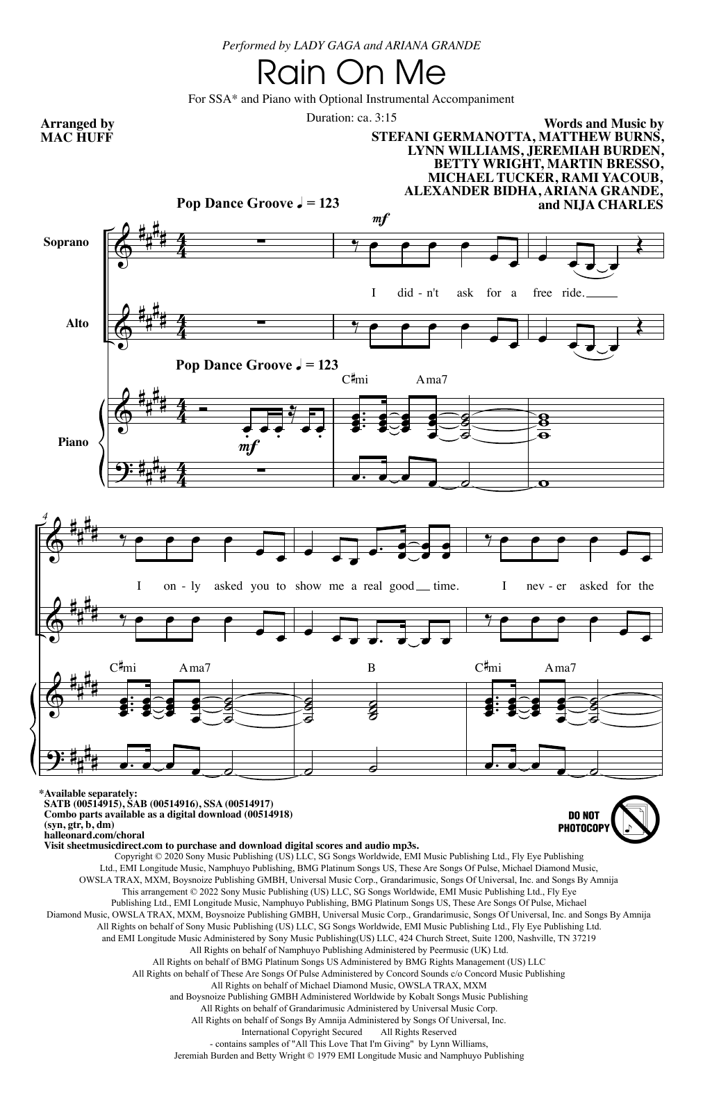 Lady Gaga & Ariana Grande Rain On Me (arr. Mac Huff) sheet music notes and chords arranged for SSA Choir