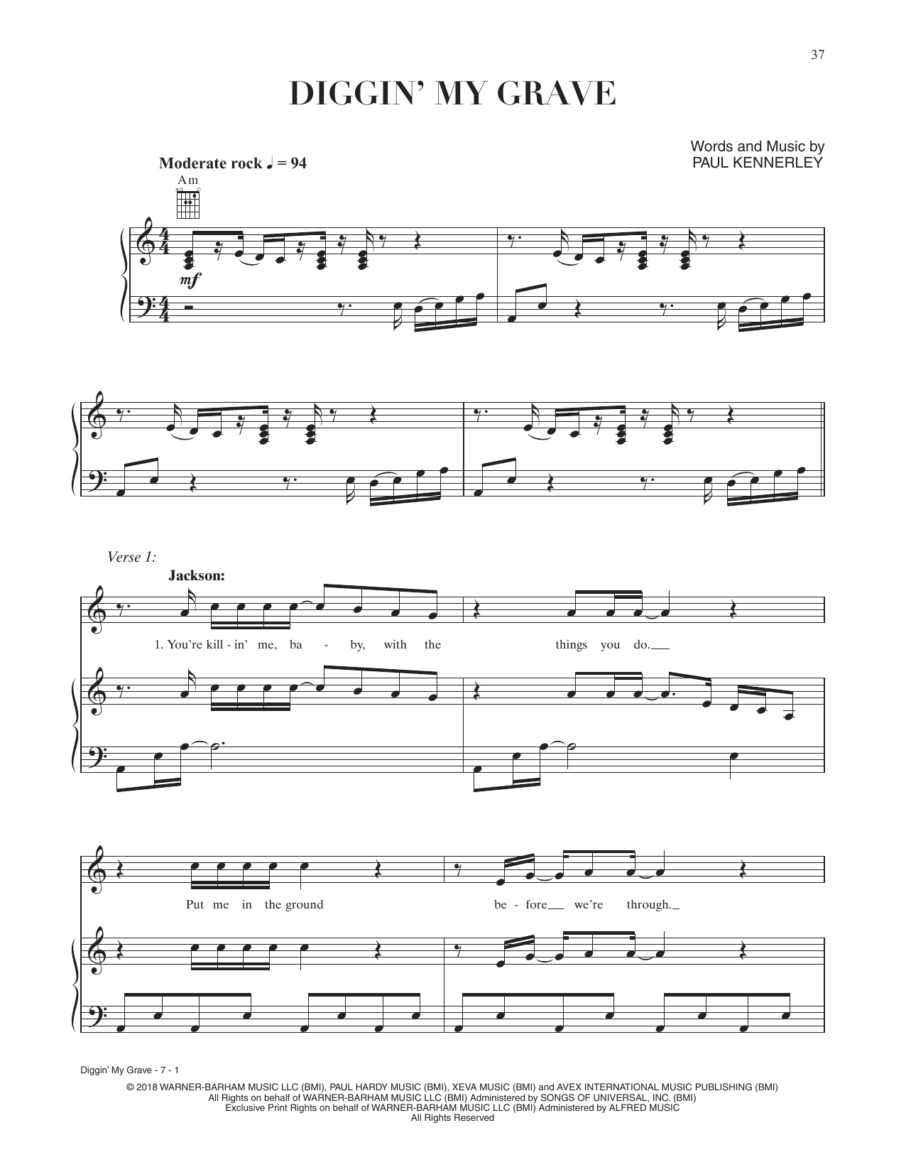 Lady Gaga & Bradley Cooper Diggin' My Grave (from A Star Is Born) sheet music notes and chords arranged for Piano, Vocal & Guitar Chords (Right-Hand Melody)