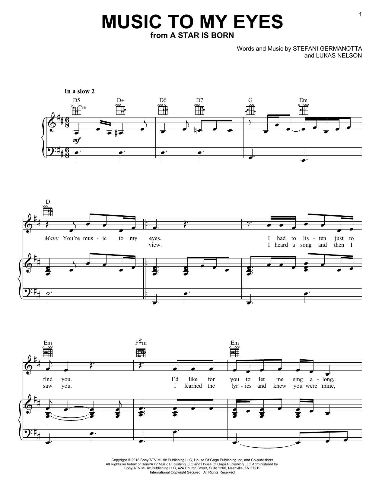 Lady Gaga & Bradley Cooper Music To My Eyes (from A Star Is Born) sheet music notes and chords arranged for Ukulele