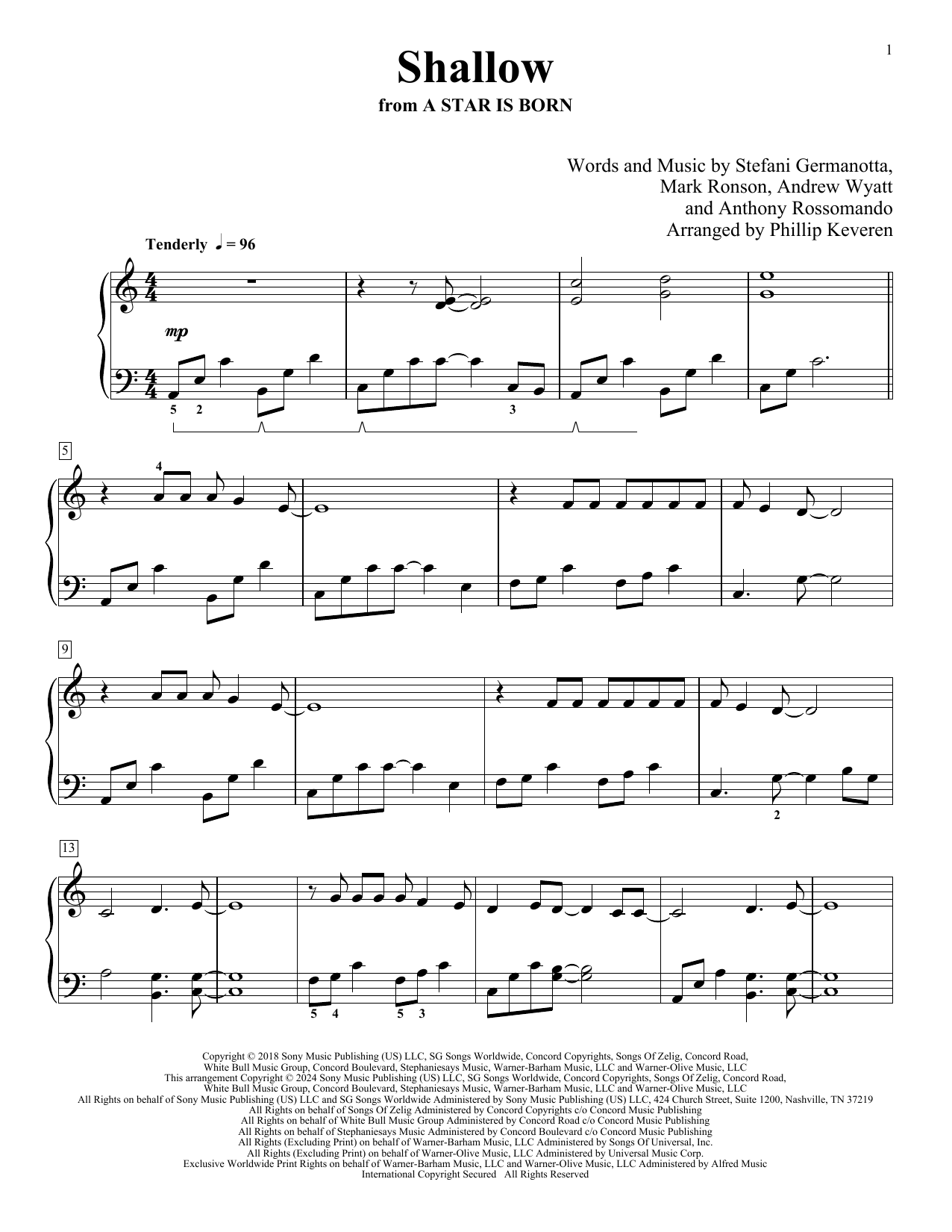 Lady Gaga & Bradley Cooper Shallow (from A Star Is Born) (arr. Phillip Keveren) sheet music notes and chords arranged for Piano Solo