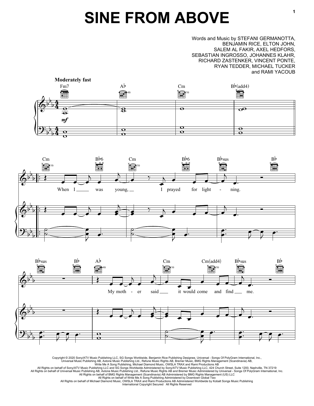 Lady Gaga & Elton John Sine From Above sheet music notes and chords arranged for Piano, Vocal & Guitar Chords (Right-Hand Melody)
