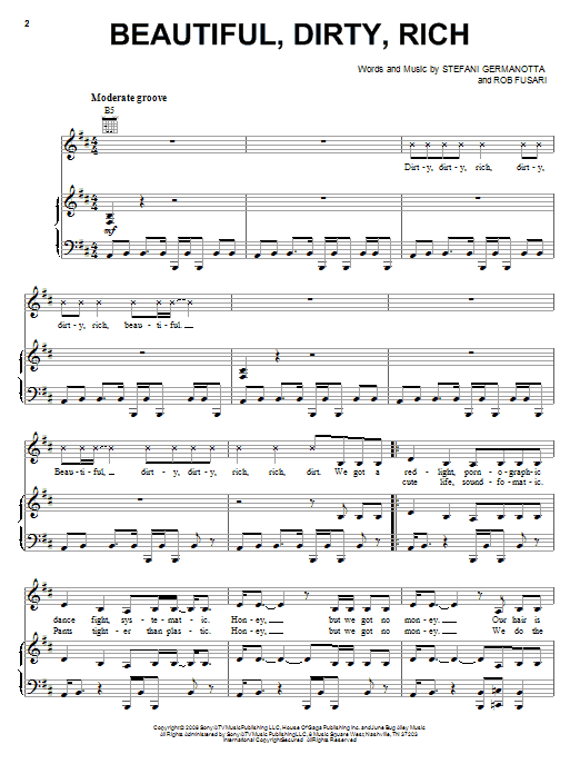 Lady Gaga Beautiful, Dirty, Rich sheet music notes and chords arranged for Piano, Vocal & Guitar Chords (Right-Hand Melody)