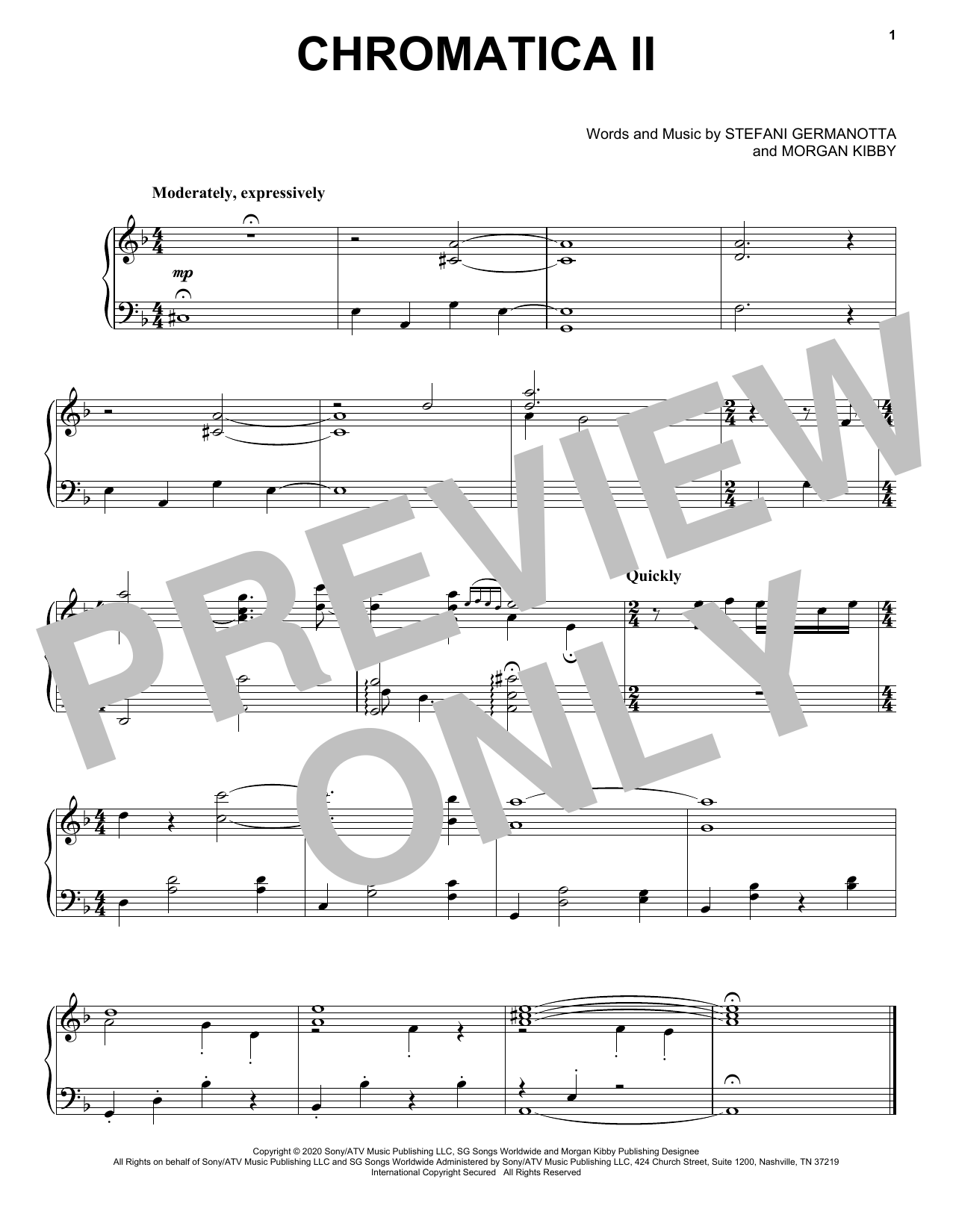 Lady Gaga Chromatica II sheet music notes and chords arranged for Piano, Vocal & Guitar Chords (Right-Hand Melody)