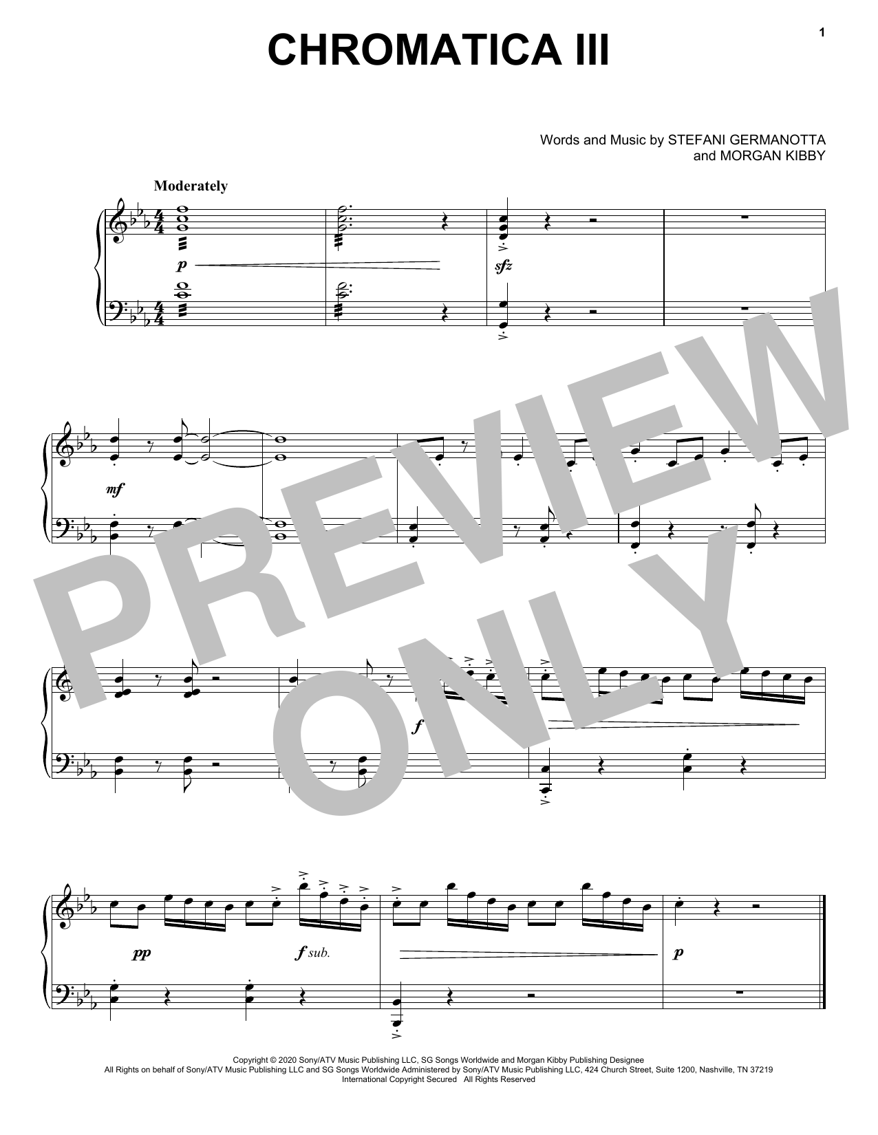 Lady Gaga Chromatica III sheet music notes and chords arranged for Piano, Vocal & Guitar Chords (Right-Hand Melody)