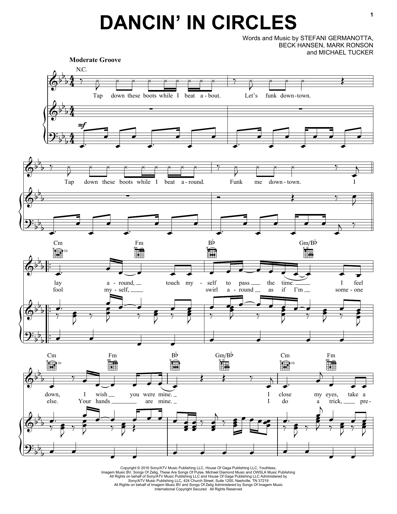 Lady Gaga Dancin' In Circles sheet music notes and chords arranged for Piano, Vocal & Guitar Chords (Right-Hand Melody)