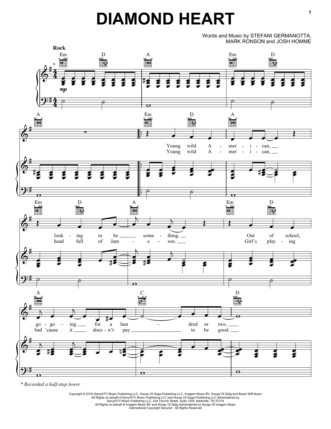 Lady Gaga Diamond Heart sheet music notes and chords arranged for Piano, Vocal & Guitar Chords (Right-Hand Melody)