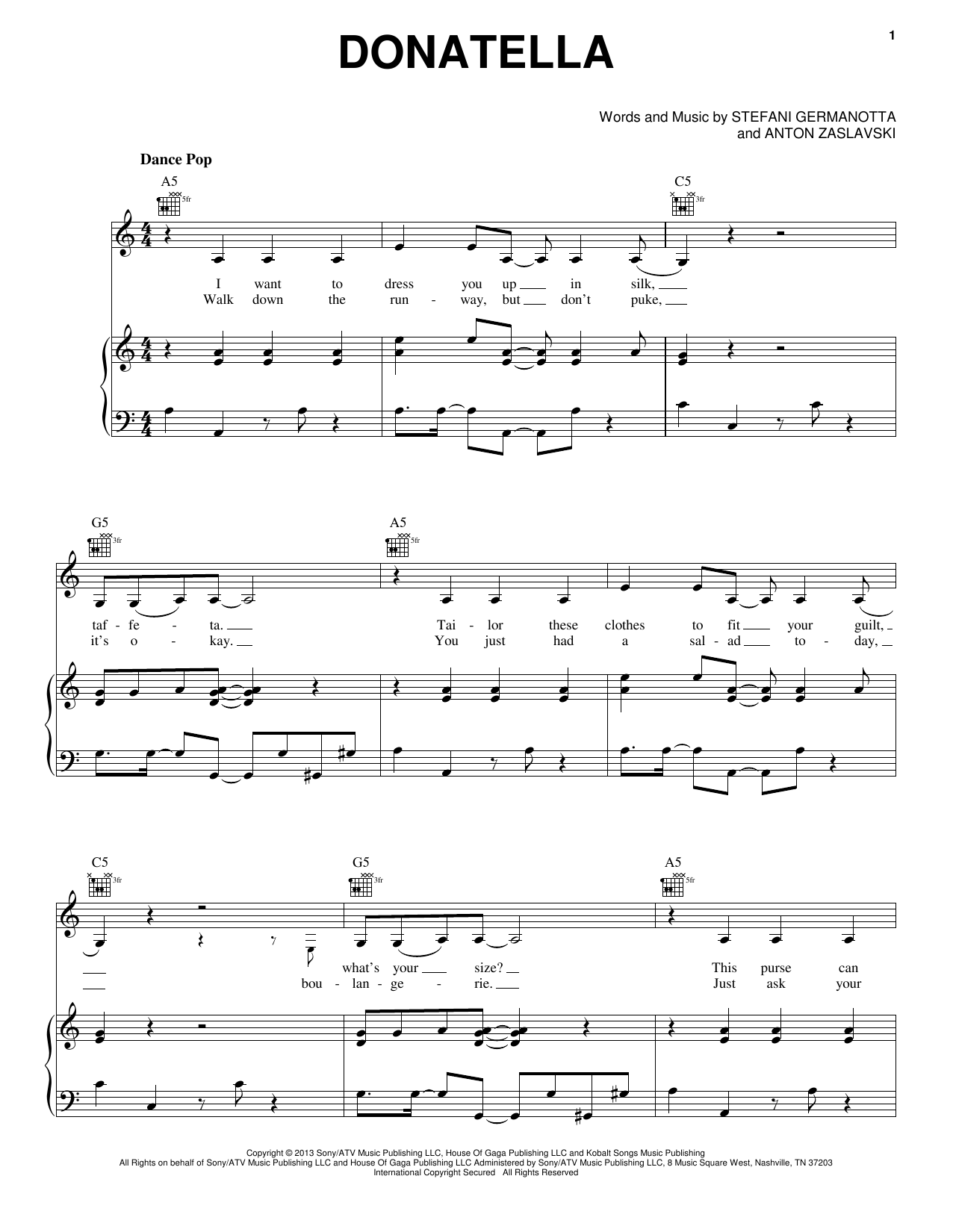 Lady Gaga Donatella sheet music notes and chords arranged for Easy Piano