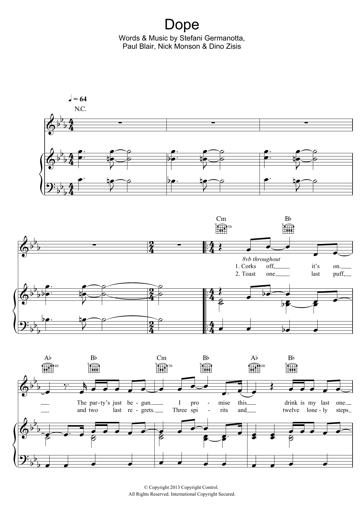 Lady Gaga Dope sheet music notes and chords arranged for Easy Piano