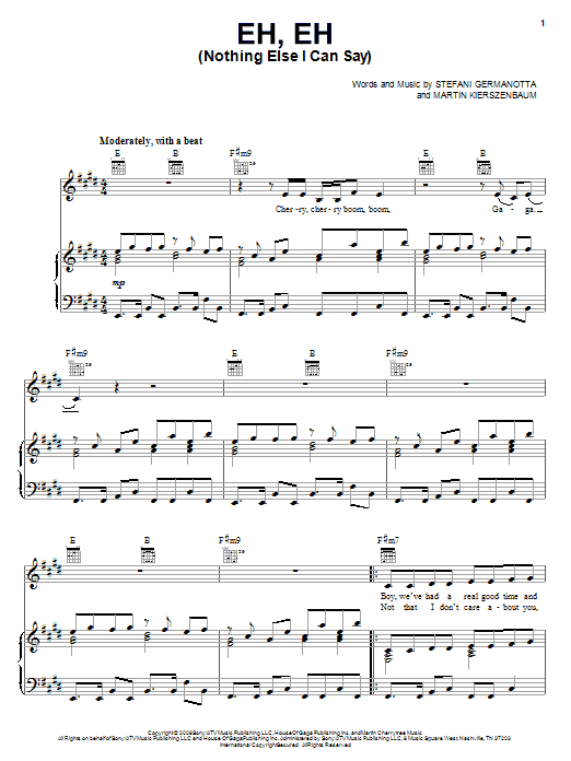 Lady Gaga Eh, Eh (Nothing Else I Can Say) sheet music notes and chords arranged for Easy Piano