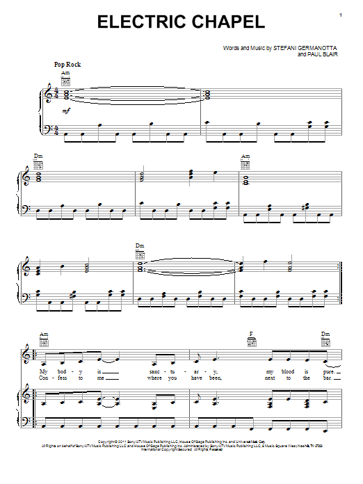 Lady Gaga Electric Chapel sheet music notes and chords arranged for Piano, Vocal & Guitar Chords (Right-Hand Melody)