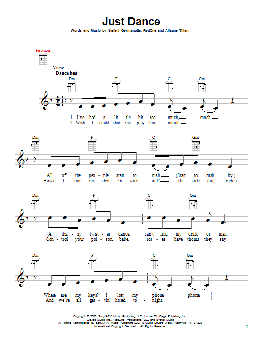 Lady GaGa featuring Colby O'Donis Just Dance sheet music notes and chords arranged for Guitar Chords/Lyrics