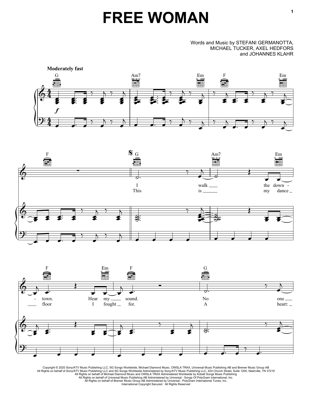 Lady Gaga Free Woman sheet music notes and chords arranged for Piano, Vocal & Guitar Chords (Right-Hand Melody)