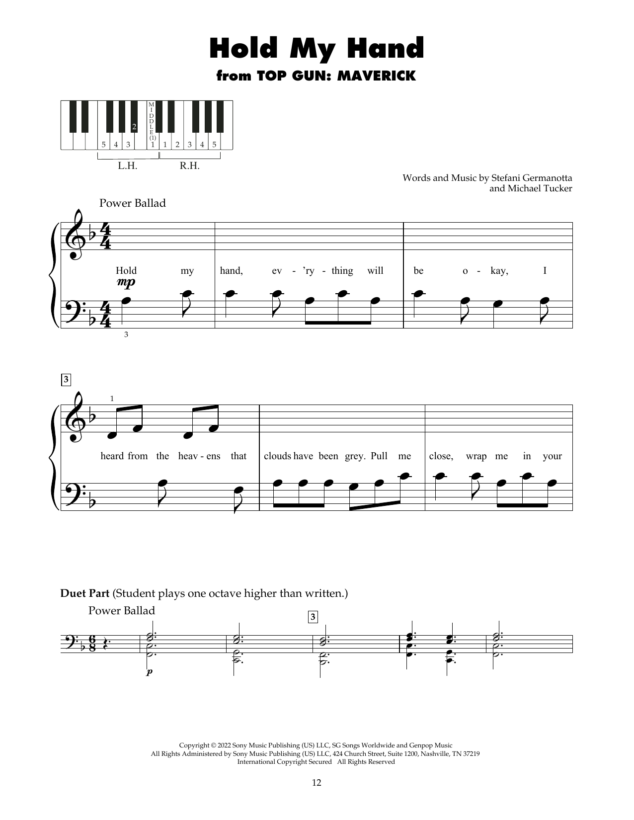 Lady Gaga Hold My Hand sheet music notes and chords arranged for 5-Finger Piano