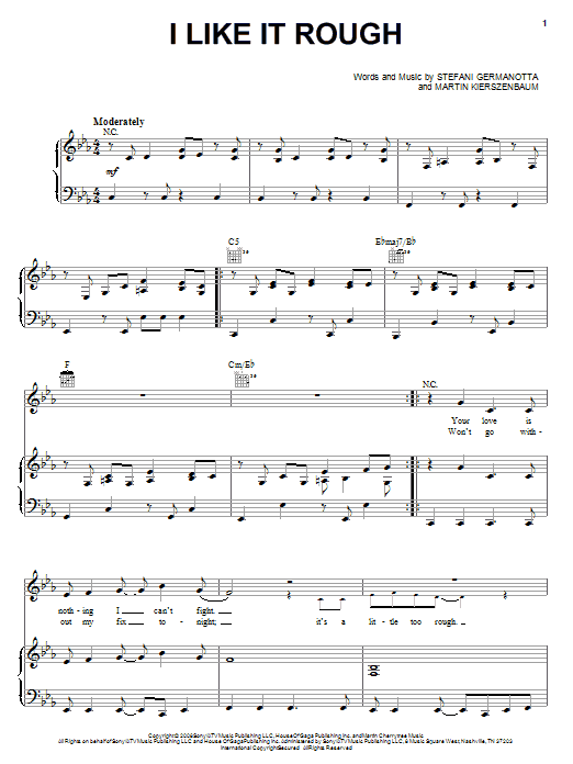 Lady Gaga I Like It Rough sheet music notes and chords arranged for Piano, Vocal & Guitar Chords