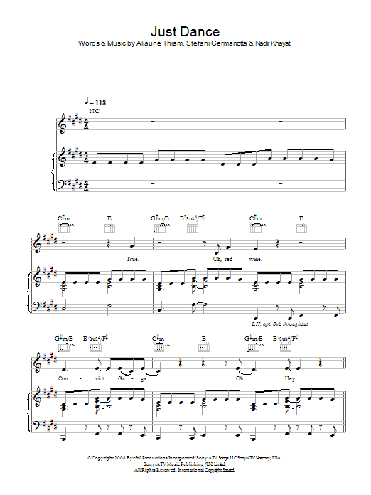 Lady Gaga Just Dance sheet music notes and chords arranged for Piano, Vocal & Guitar Chords (Right-Hand Melody)
